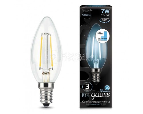 Лампа светодиодная Black Filament Candle 7Вт 4100К E14 step dimmable Gauss 103801207-S