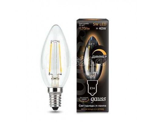 Лампа светодиодная Black Filament Candle dimmable E14 5Вт 2700К Gauss 103801105-D