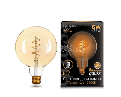 Лампа светодиодная Black Filament G120 Flexible 6Вт 2400К E27 Golden Gauss 158802008