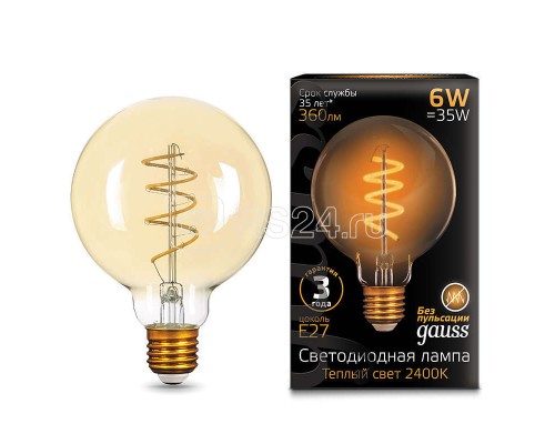 Лампа светодиодная Black Filament G95 Flexible 6Вт 2400К E27 Golden Gauss 105802007