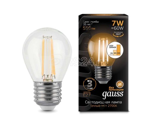 Лампа светодиодная Black Filament Globe 7Вт 2700К E27 step dimmable Gauss 105802107-S