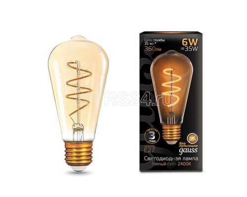 Лампа светодиодная Black Filament ST64 Flexible 6Вт 2400К E27 Golden Gauss 157802006