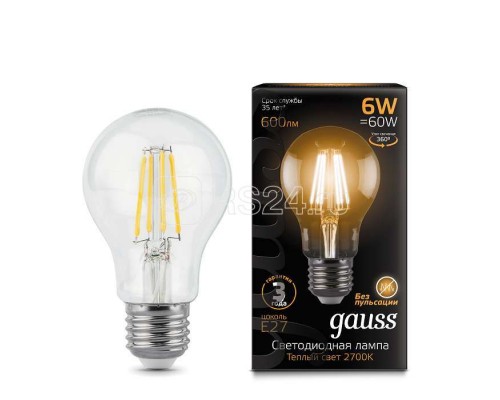 Лампа светодиодная Black Filament А60 E27 6Вт 2700К Gauss 102802106