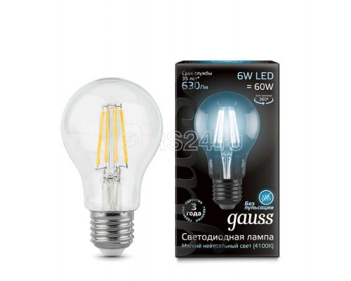 Лампа светодиодная Black Filament А60 E27 6Вт 4100К Gauss 102802206