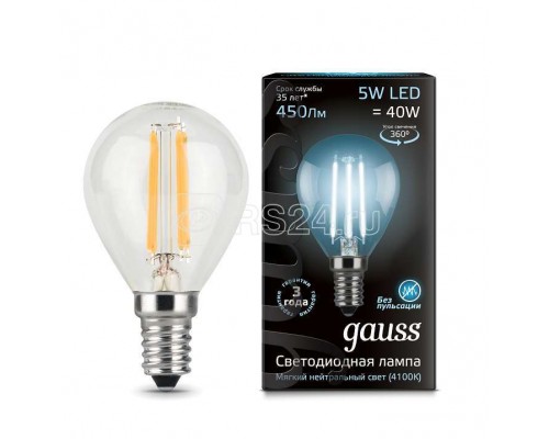 Лампа светодиодная Black Filament Шар E14 5Вт 4100К Gauss 105801205