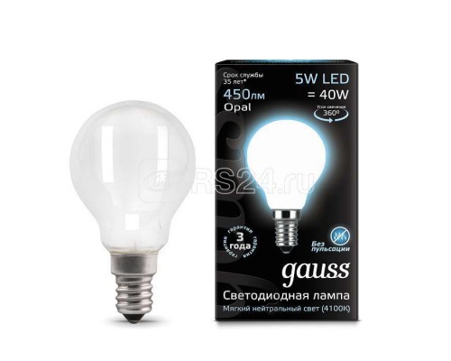 Лампа светодиодная Black Filament Шар E14 5Вт 4100К OPAL Gauss 105201205