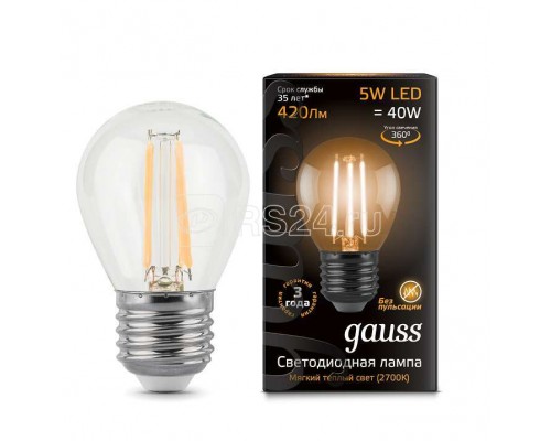 Лампа светодиодная Black Filament Шар E27 5Вт 2700К Gauss 105802105