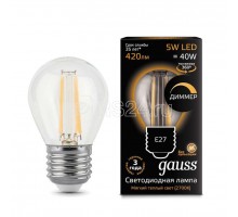 Лампа светодиодная Black Filament Шар E27 5Вт 2700К диммир. Gauss 105802105-D