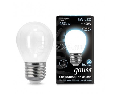 Лампа светодиодная Black Filament Шар E27 5Вт 4100К OPAL Gauss 105202205