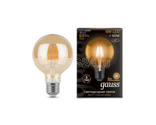 Лампа светодиодная Black Filament Шар E27 6Вт 2400К LOFT Gauss 105802006