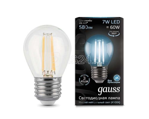 Лампа светодиодная Black Filament Шар E27 7Вт 4100К Gauss 105802207