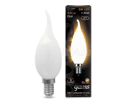 Лампа светодиодная Black Filament Свеча на ветру E14 5Вт 2700К OPAL Gauss 104201105