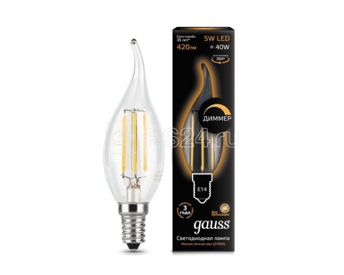 Лампа светодиодная Black Filament Свеча на ветру E14 5Вт 2700К диммир. Gauss 104801105-D