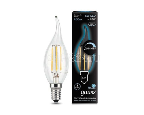 Лампа светодиодная Black Filament Свеча на ветру E14 5Вт 4100К диммир. Gauss 104801205-D