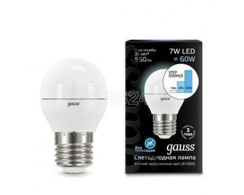 Лампа светодиодная Black Globe 7Вт E27 4100К step dimmable диммир. Gauss 105102207-S