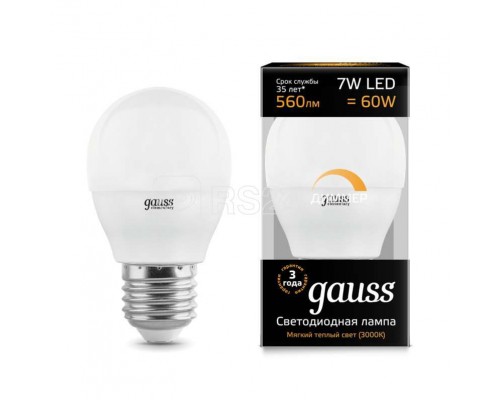 Лампа светодиодная Black Globe-dim E27 7Вт 3000К диммир. Gauss 105102107-D