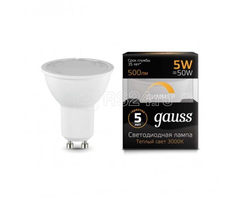 Лампа светодиодная Black MR16 GU10-dim 5Вт 3000К диммир. Gauss 101506105-D