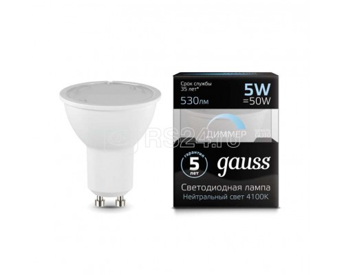 Лампа светодиодная Black MR16 GU10-dim 5Вт 4100К диммир. Gauss 101506205-D