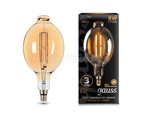 Лампа светодиодная Black Vintage Filament BT180 8Вт 2400К E27 780лм 180х360мм Golden Gauss 151802008