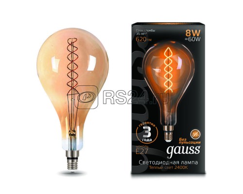 Лампа светодиодная Black Vintage Filament Flexible A160 8Вт 2400К E27 620лм 160х300мм Golden Gauss 150802008