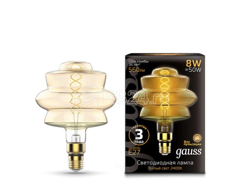 Лампа светодиодная Black Vintage Filament Flexible BD180 8Вт 2400К E27 180х250 Golden Gauss 161802008