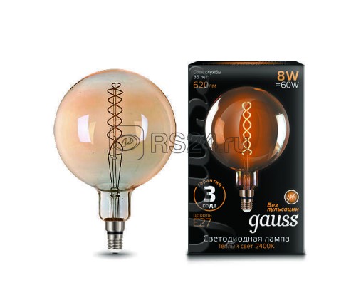 Лампа светодиодная Black Vintage Filament Flexible G200 8Вт 2400К E27 620лм 200х300мм Golden Gauss 154802008