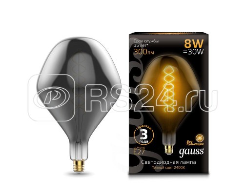 Лампа светодиодная Black Vintage Filament Flexible SD160 8Вт 2400К E27 160х270мм Gray Gauss 163802008