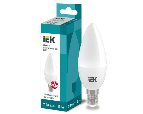 Лампа светодиодная ECO C35 7Вт свеча 4000К E14 230В ИЭК LLE-C35-7-230-40-E14