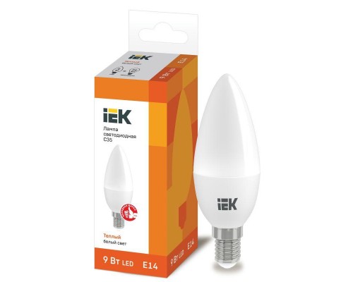Лампа светодиодная ECO C35 9Вт свеча 3000К E14 230В ИЭК LLE-C35-9-230-30-E14