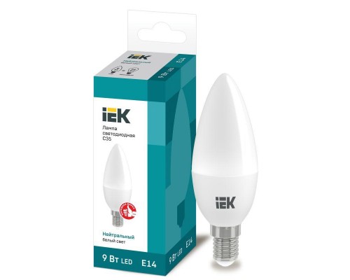 Лампа светодиодная ECO C35 9Вт свеча 4000К E14 230В ИЭК LLE-C35-9-230-40-E14