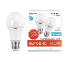 Лампа светодиодная Elementary A60 11Вт E27 4100К ПРОМО (уп.2шт) Gauss 23221P