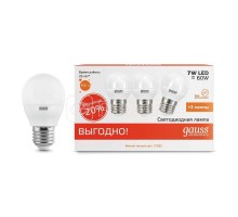 Лампа светодиодная Elementary Globe 7Вт E27 2700К ПРОМО (уп.3шт) Gauss 53217T