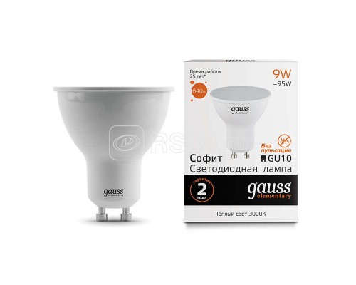 Лампа светодиодная Elementary MR16 9Вт 3000К GU10 640лм Gauss 13619