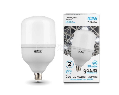 Лампа светодиодная Elementary T120 E27 42Вт 3600лм 180-240В 4000К Gauss 63224
