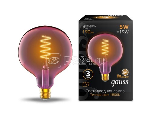 Лампа светодиодная Filament Flexible G125-C 5Вт 190лм 1800К E27 125х178мм роз. Gauss 1011802105