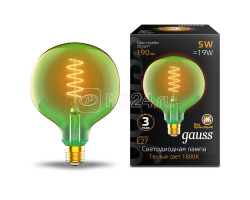 Лампа светодиодная Filament Flexible G125-C 5Вт 190лм 1800К E27 125х178мм зел. Gauss 1012802105