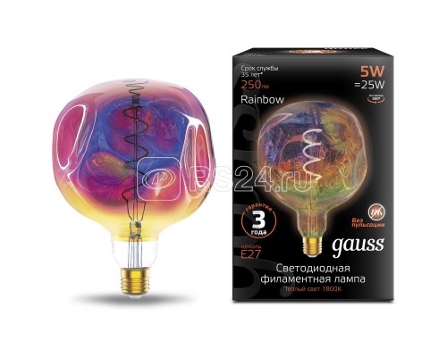 Лампа светодиодная Filament RainboВт Spiral G150CR 5Вт 250лм 1800К E27 Gauss 1007802103