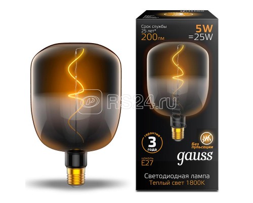 Лампа светодиодная Filament V140-DC 5Вт 200лм 1800К E27 140х204мм черн. Gauss 1008802105