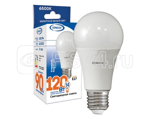 Лампа светодиодная ILED-SMD2835-A60-14-1100-230-6.5-E27 A60 14Вт E27 6500К холод. бел. IONICH 1624
