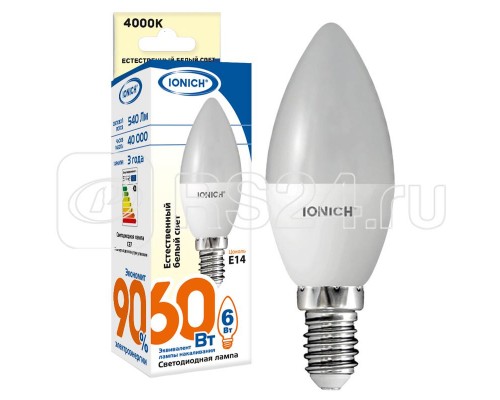 Лампа светодиодная ILED-SMD2835-C37-6-540-220-4-E14 (0160) IONICH 1529