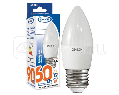 Лампа светодиодная ILED-SMD2835-C37-6-540-220-6.5-E27 (1119) IONICH 1533