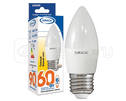 Лампа светодиодная ILED-SMD2835-C37-6-540-230-2.7-E27 C37 6Вт Свеча 2700К тепл. бел. E27 230В IONICH 1631