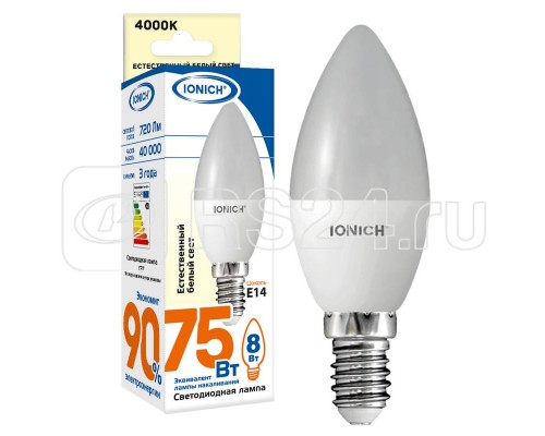 Лампа светодиодная ILED-SMD2835-C37-8-720-220-4-E14 (1300) IONICH 1535