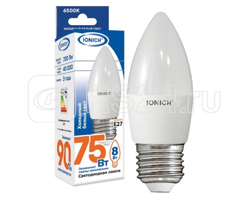Лампа светодиодная ILED-SMD2835-C37-8-720-220-6.5-E27 (1308) IONICH 1539