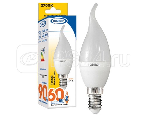 Лампа светодиодная ILED-SMD2835-CW37-6-540-230-2.7-E14 CW37 6Вт Свеча на ветру 2700К тепл. бел. Е14 230В IONICH 1632