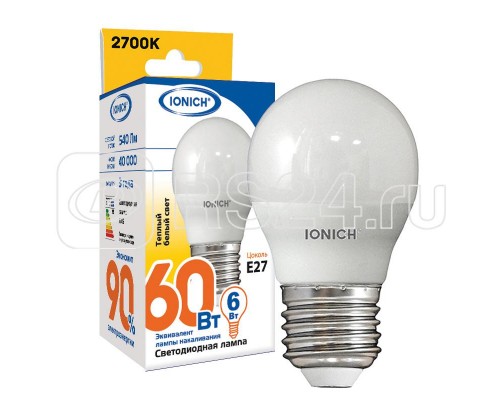 Лампа светодиодная ILED-SMD2835-G45-6-540-220-2.7-E27 (1094) IONICH 1564