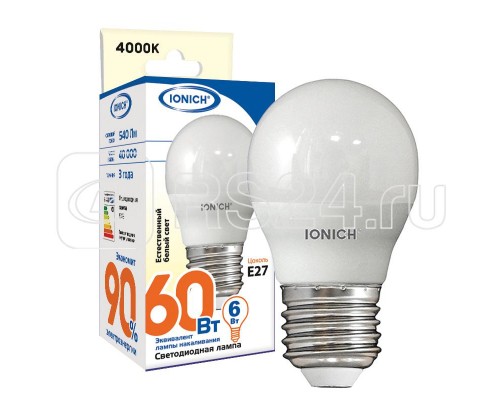Лампа светодиодная ILED-SMD2835-G45-6-540-220-4-E27 (0158) IONICH 1542