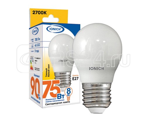 Лампа светодиодная ILED-SMD2835-G45-8-720-220-2.7-E27 (1319) IONICH 1544