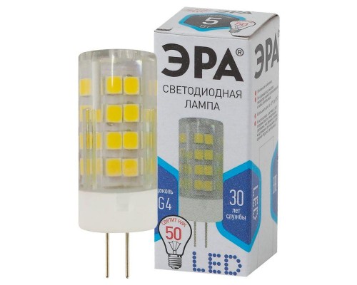 Лампа светодиодная JC-5w-220V-corn ceramics-840-G4 400лм ЭРА Б0027858