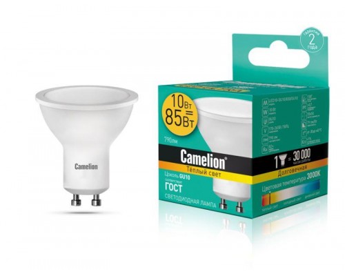 Лампа светодиодная LED10-GU10/830/GU10 10Вт 220В Camelion 13682